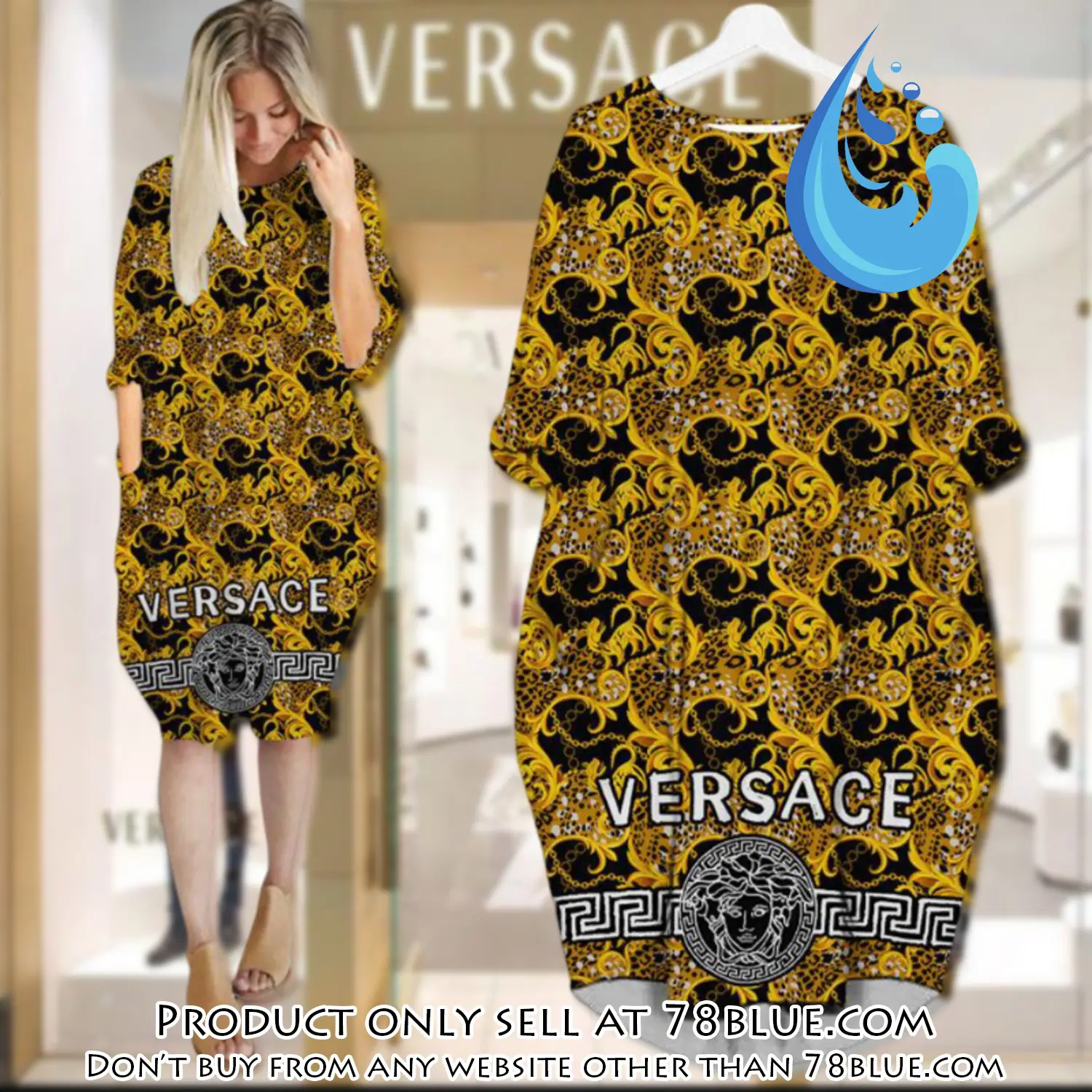 Gianni versace gold batwing pocket dress luxury brand for women pd061 78b1010698